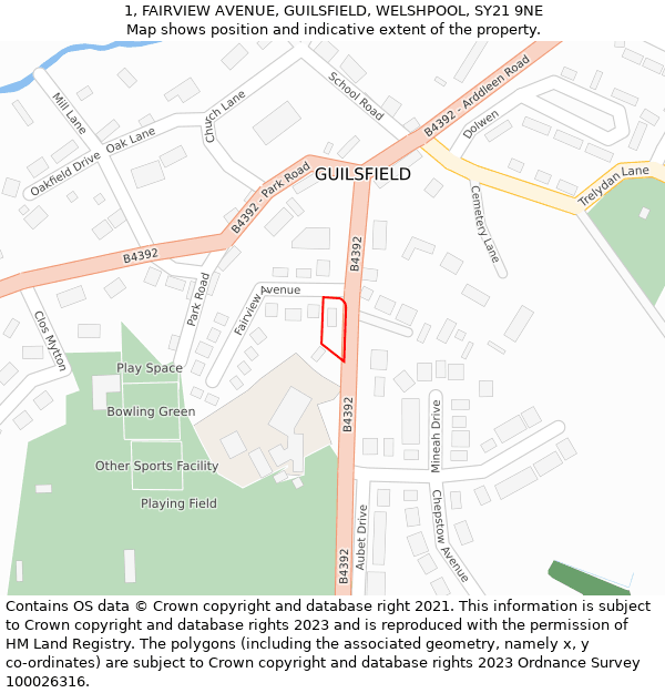 1, FAIRVIEW AVENUE, GUILSFIELD, WELSHPOOL, SY21 9NE: Location map and indicative extent of plot