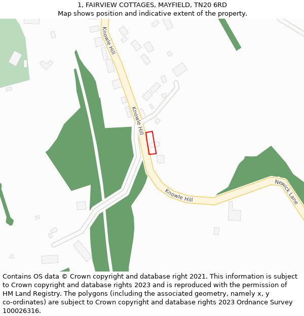 1, FAIRVIEW COTTAGES, MAYFIELD, TN20 6RD: Location map and indicative extent of plot