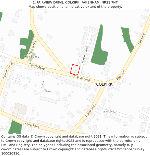 1, FAIRVIEW DRIVE, COLKIRK, FAKENHAM, NR21 7NT: Location map and indicative extent of plot