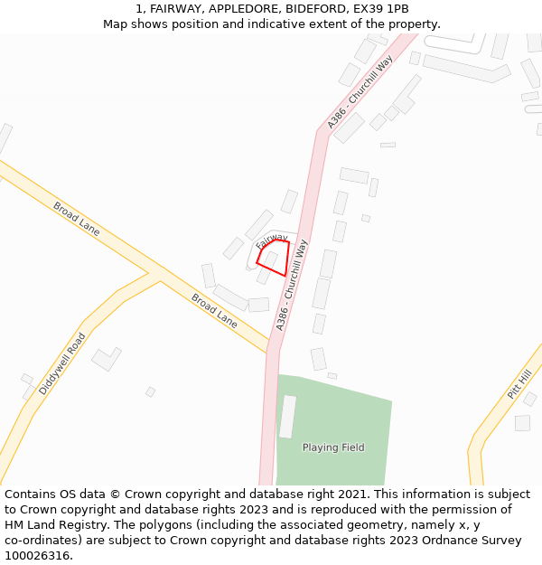 1, FAIRWAY, APPLEDORE, BIDEFORD, EX39 1PB: Location map and indicative extent of plot
