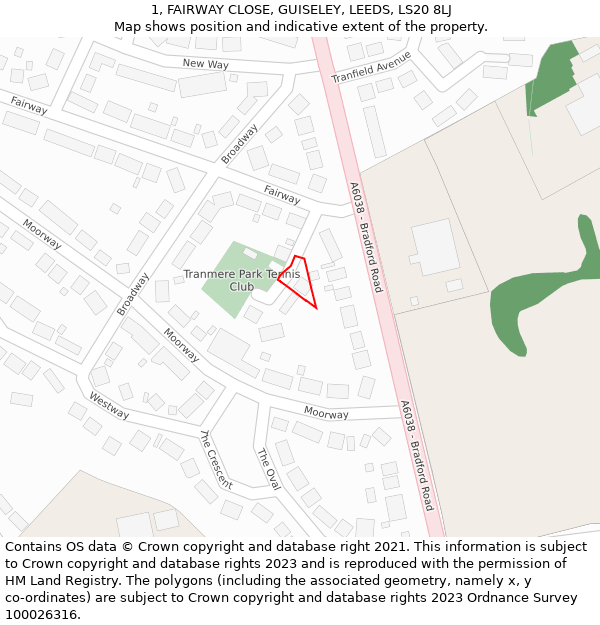 1, FAIRWAY CLOSE, GUISELEY, LEEDS, LS20 8LJ: Location map and indicative extent of plot