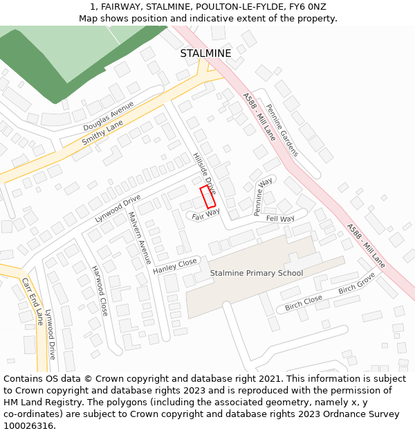 1, FAIRWAY, STALMINE, POULTON-LE-FYLDE, FY6 0NZ: Location map and indicative extent of plot