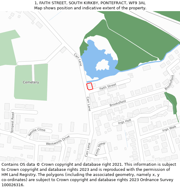 1, FAITH STREET, SOUTH KIRKBY, PONTEFRACT, WF9 3AL: Location map and indicative extent of plot