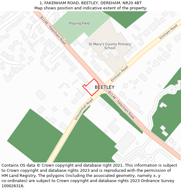 1, FAKENHAM ROAD, BEETLEY, DEREHAM, NR20 4BT: Location map and indicative extent of plot