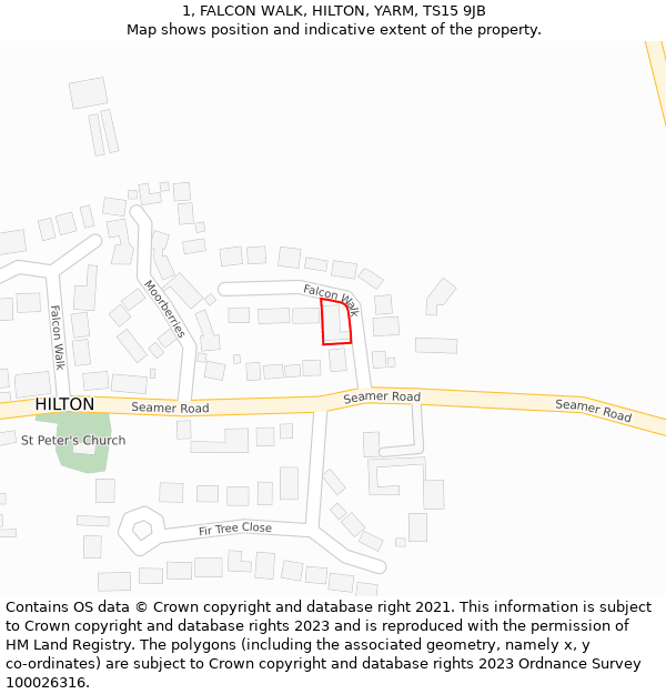 1, FALCON WALK, HILTON, YARM, TS15 9JB: Location map and indicative extent of plot