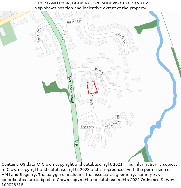 1, FALKLAND PARK, DORRINGTON, SHREWSBURY, SY5 7HZ: Location map and indicative extent of plot