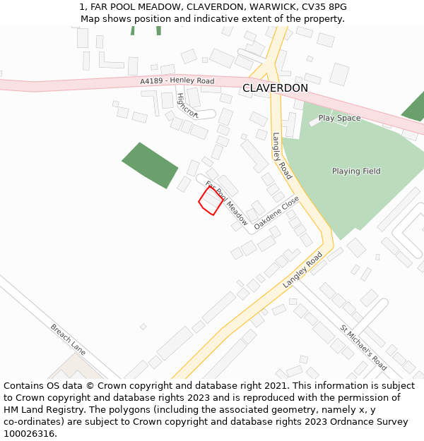 1, FAR POOL MEADOW, CLAVERDON, WARWICK, CV35 8PG: Location map and indicative extent of plot