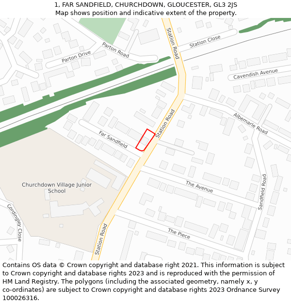 1, FAR SANDFIELD, CHURCHDOWN, GLOUCESTER, GL3 2JS: Location map and indicative extent of plot