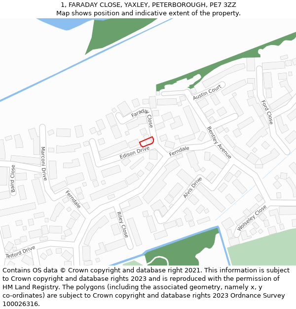 1, FARADAY CLOSE, YAXLEY, PETERBOROUGH, PE7 3ZZ: Location map and indicative extent of plot