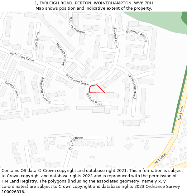 1, FARLEIGH ROAD, PERTON, WOLVERHAMPTON, WV6 7RH: Location map and indicative extent of plot