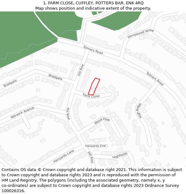 1, FARM CLOSE, CUFFLEY, POTTERS BAR, EN6 4RQ: Location map and indicative extent of plot