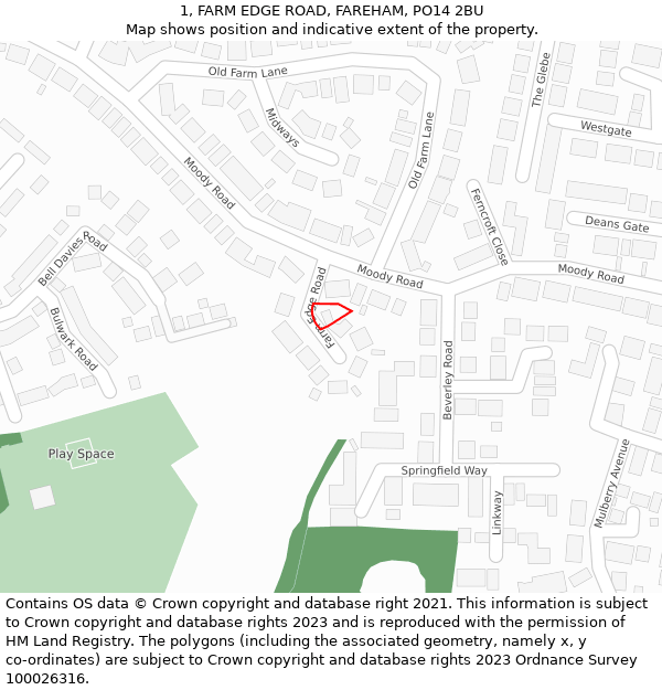 1, FARM EDGE ROAD, FAREHAM, PO14 2BU: Location map and indicative extent of plot