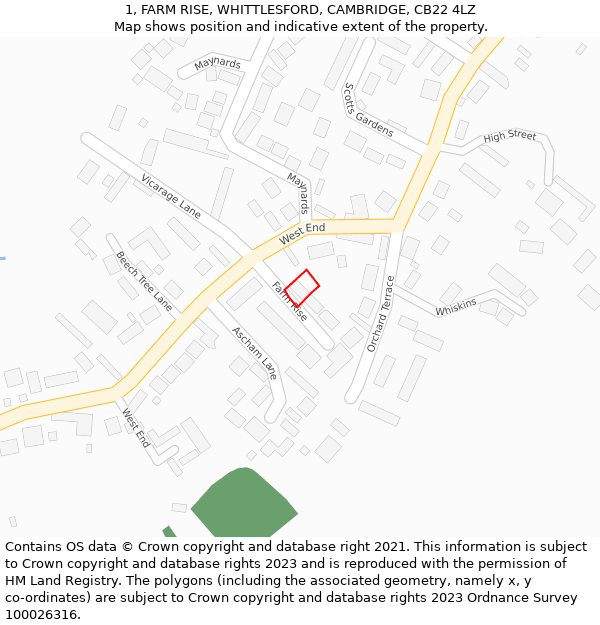 1, FARM RISE, WHITTLESFORD, CAMBRIDGE, CB22 4LZ: Location map and indicative extent of plot