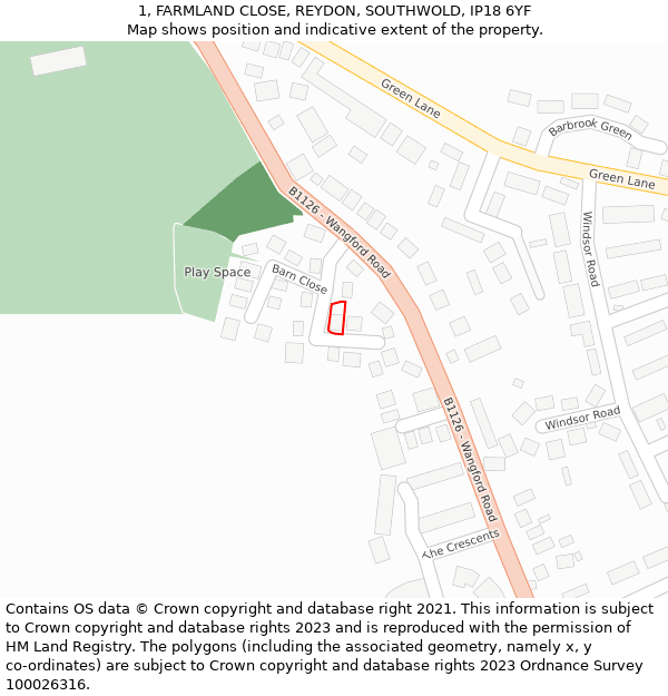 1, FARMLAND CLOSE, REYDON, SOUTHWOLD, IP18 6YF: Location map and indicative extent of plot