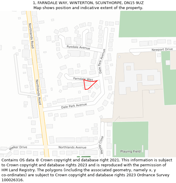 1, FARNDALE WAY, WINTERTON, SCUNTHORPE, DN15 9UZ: Location map and indicative extent of plot