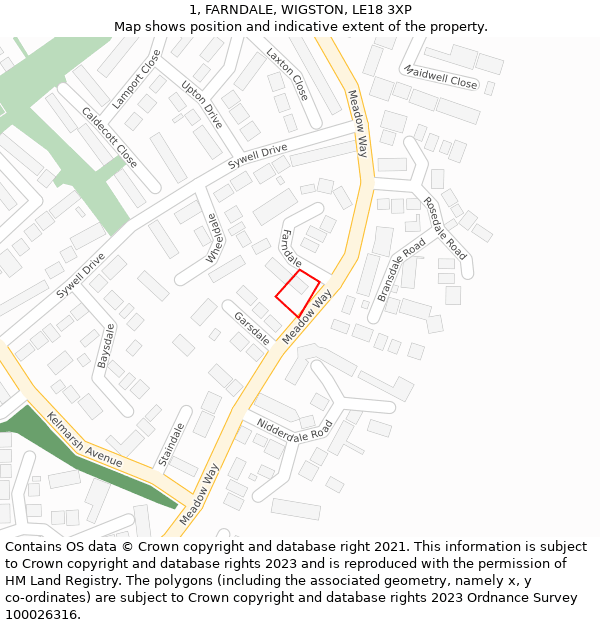 1, FARNDALE, WIGSTON, LE18 3XP: Location map and indicative extent of plot