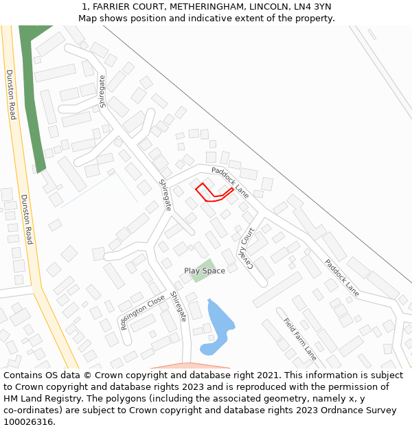 1, FARRIER COURT, METHERINGHAM, LINCOLN, LN4 3YN: Location map and indicative extent of plot