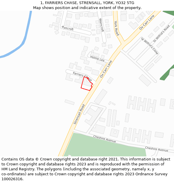 1, FARRIERS CHASE, STRENSALL, YORK, YO32 5TG: Location map and indicative extent of plot