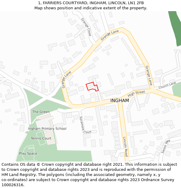 1, FARRIERS COURTYARD, INGHAM, LINCOLN, LN1 2FB: Location map and indicative extent of plot