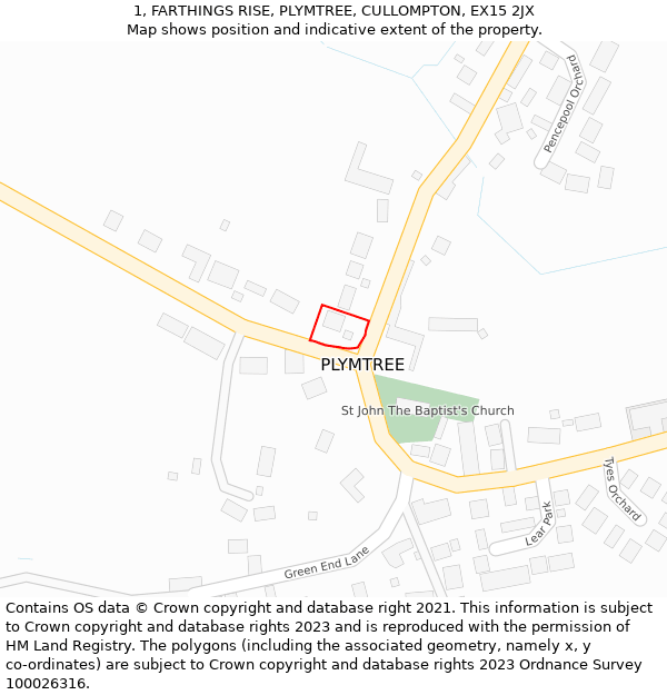 1, FARTHINGS RISE, PLYMTREE, CULLOMPTON, EX15 2JX: Location map and indicative extent of plot