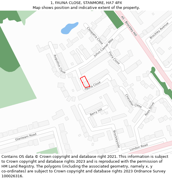 1, FAUNA CLOSE, STANMORE, HA7 4PX: Location map and indicative extent of plot