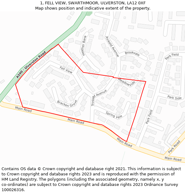 1, FELL VIEW, SWARTHMOOR, ULVERSTON, LA12 0XF: Location map and indicative extent of plot