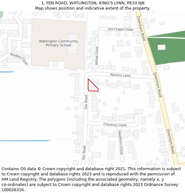 1, FEN ROAD, WATLINGTON, KING'S LYNN, PE33 0JB: Location map and indicative extent of plot