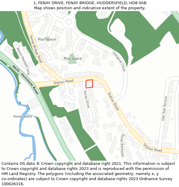 1, FENAY DRIVE, FENAY BRIDGE, HUDDERSFIELD, HD8 0AB: Location map and indicative extent of plot