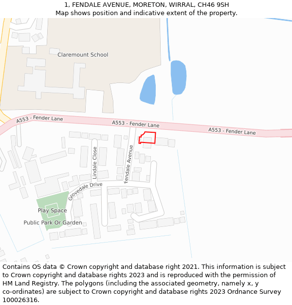 1, FENDALE AVENUE, MORETON, WIRRAL, CH46 9SH: Location map and indicative extent of plot