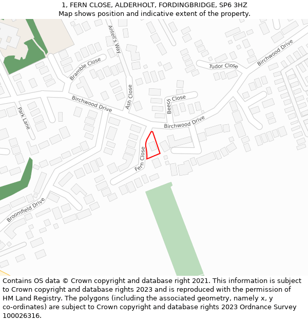 1, FERN CLOSE, ALDERHOLT, FORDINGBRIDGE, SP6 3HZ: Location map and indicative extent of plot