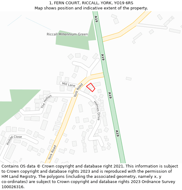 1, FERN COURT, RICCALL, YORK, YO19 6RS: Location map and indicative extent of plot