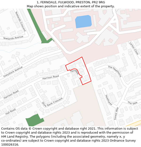 1, FERNDALE, FULWOOD, PRESTON, PR2 9RG: Location map and indicative extent of plot