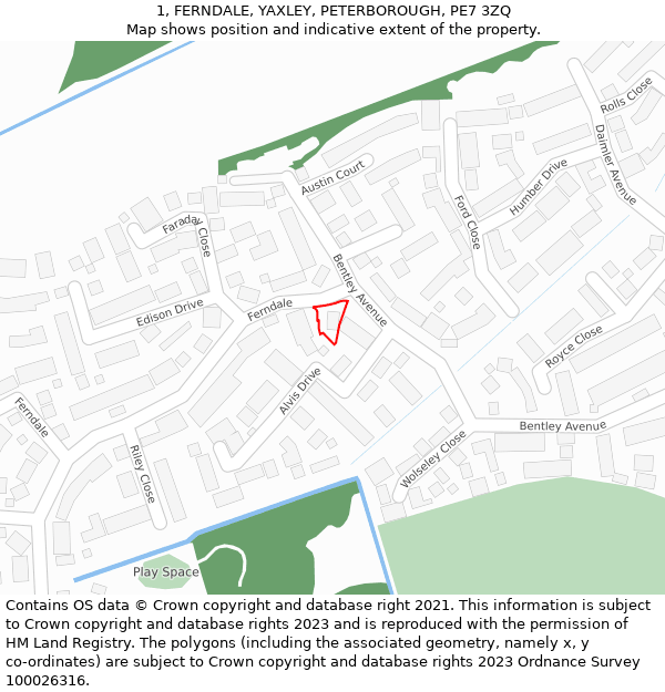 1, FERNDALE, YAXLEY, PETERBOROUGH, PE7 3ZQ: Location map and indicative extent of plot