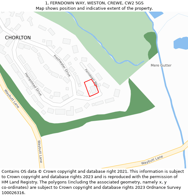 1, FERNDOWN WAY, WESTON, CREWE, CW2 5GS: Location map and indicative extent of plot
