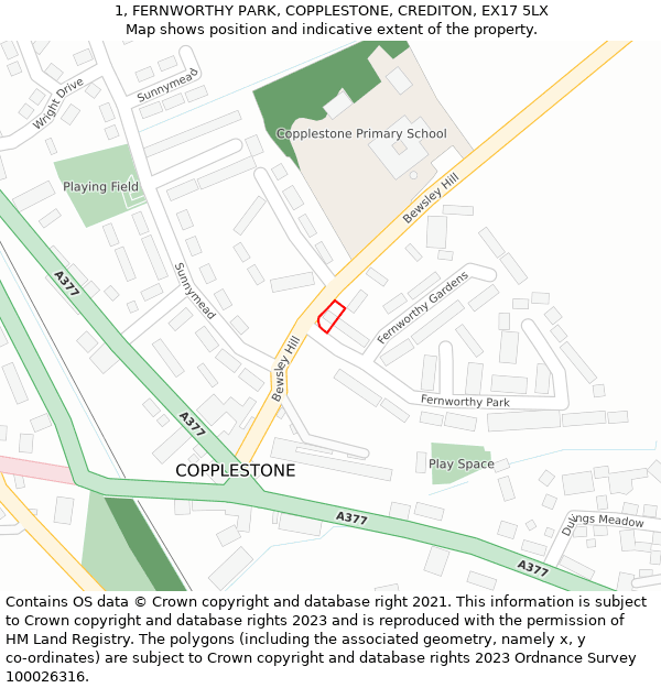 1, FERNWORTHY PARK, COPPLESTONE, CREDITON, EX17 5LX: Location map and indicative extent of plot