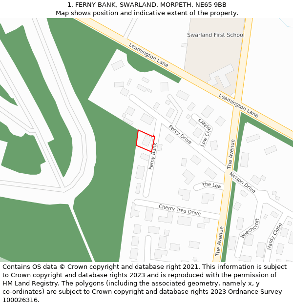 1, FERNY BANK, SWARLAND, MORPETH, NE65 9BB: Location map and indicative extent of plot