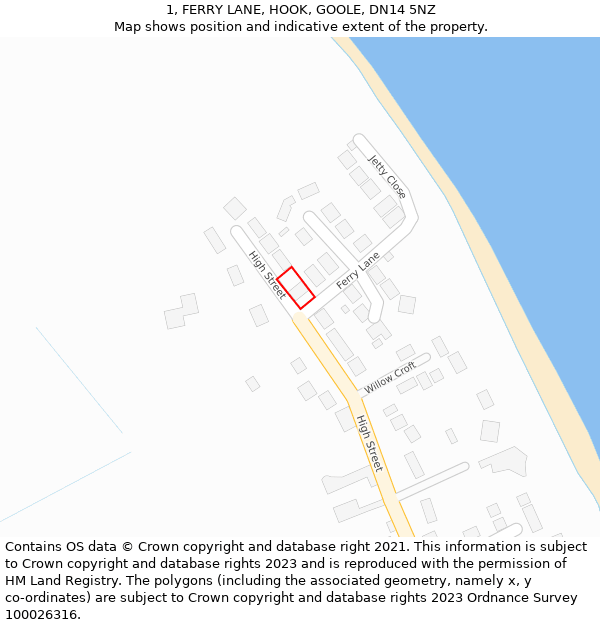 1, FERRY LANE, HOOK, GOOLE, DN14 5NZ: Location map and indicative extent of plot