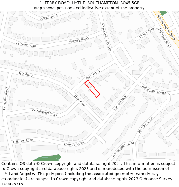 1, FERRY ROAD, HYTHE, SOUTHAMPTON, SO45 5GB: Location map and indicative extent of plot