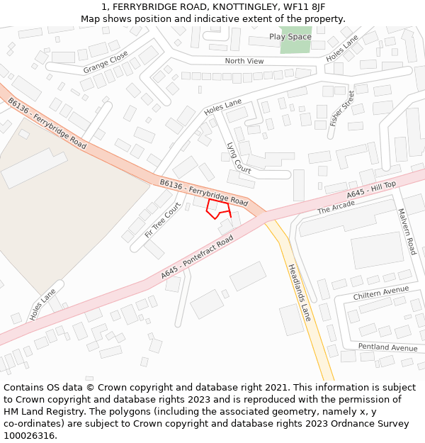 1, FERRYBRIDGE ROAD, KNOTTINGLEY, WF11 8JF: Location map and indicative extent of plot