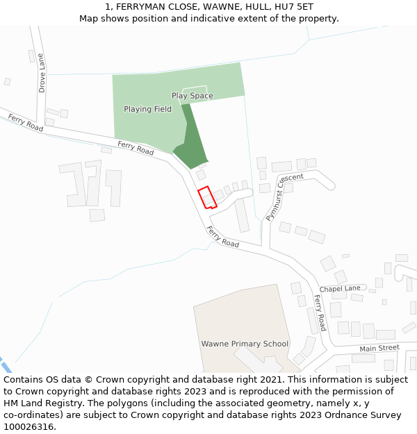 1, FERRYMAN CLOSE, WAWNE, HULL, HU7 5ET: Location map and indicative extent of plot