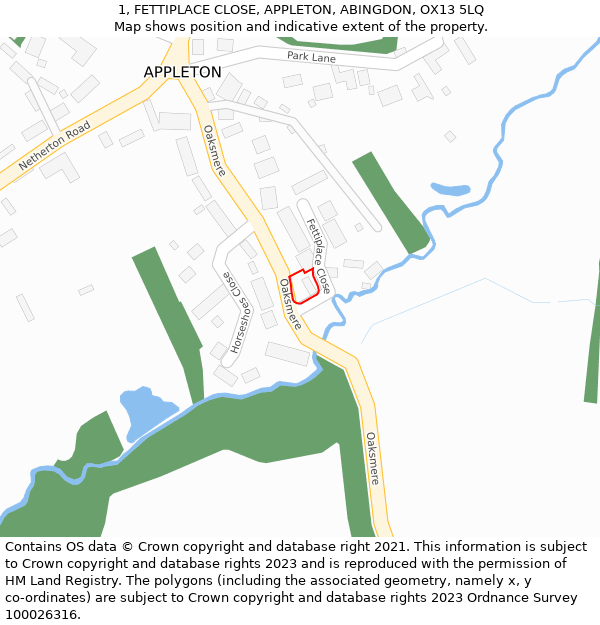 1, FETTIPLACE CLOSE, APPLETON, ABINGDON, OX13 5LQ: Location map and indicative extent of plot