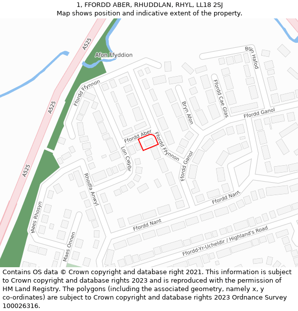 1, FFORDD ABER, RHUDDLAN, RHYL, LL18 2SJ: Location map and indicative extent of plot