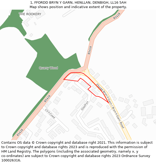 1, FFORDD BRYN Y GARN, HENLLAN, DENBIGH, LL16 5AH: Location map and indicative extent of plot