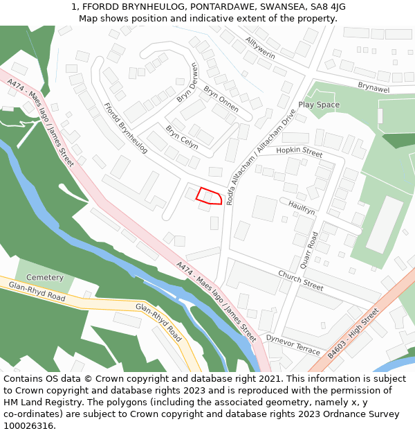 1, FFORDD BRYNHEULOG, PONTARDAWE, SWANSEA, SA8 4JG: Location map and indicative extent of plot