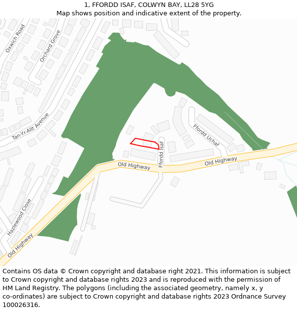1, FFORDD ISAF, COLWYN BAY, LL28 5YG: Location map and indicative extent of plot