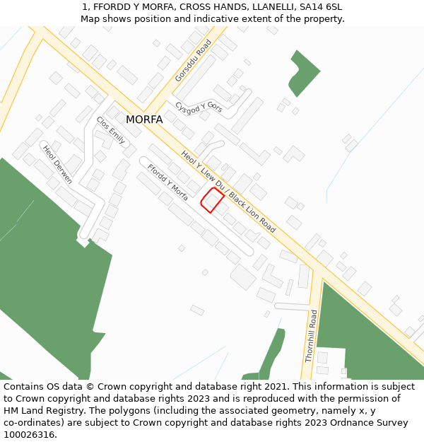 1, FFORDD Y MORFA, CROSS HANDS, LLANELLI, SA14 6SL: Location map and indicative extent of plot