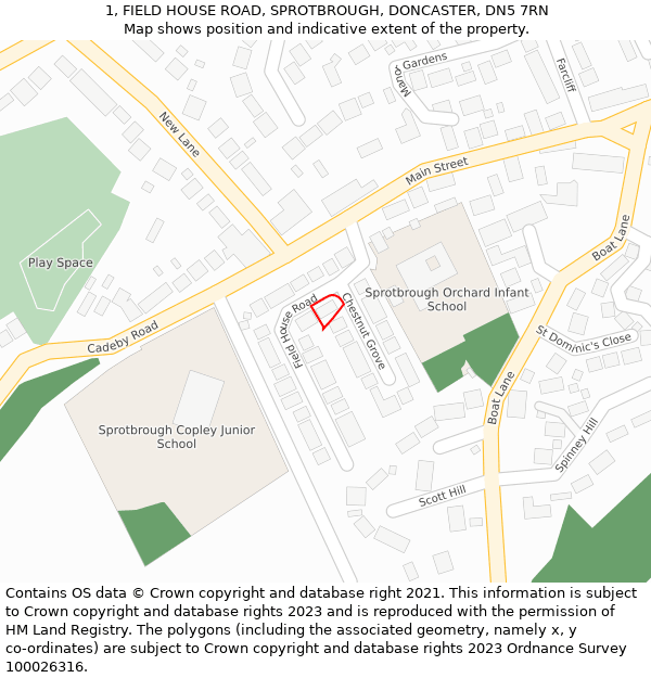 1, FIELD HOUSE ROAD, SPROTBROUGH, DONCASTER, DN5 7RN: Location map and indicative extent of plot