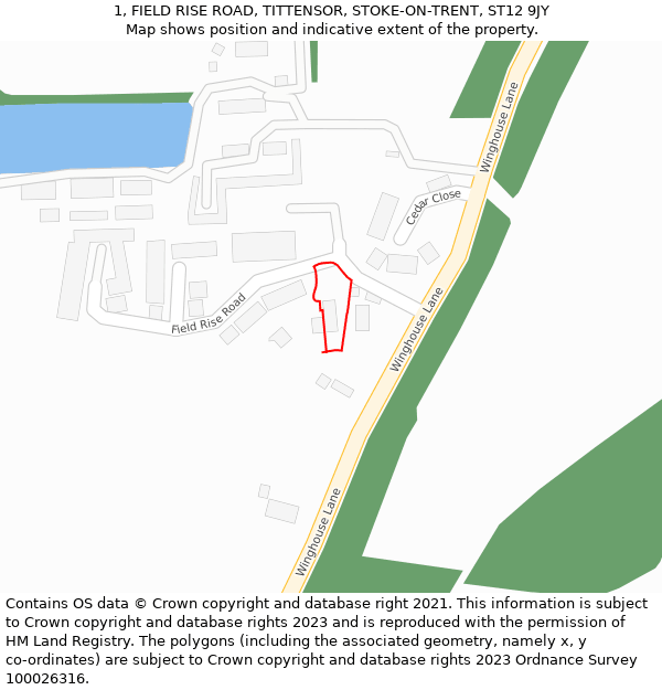 1, FIELD RISE ROAD, TITTENSOR, STOKE-ON-TRENT, ST12 9JY: Location map and indicative extent of plot