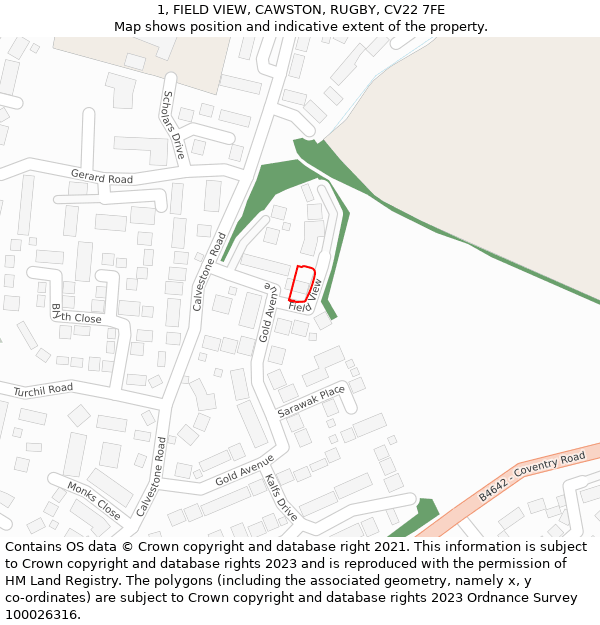 1, FIELD VIEW, CAWSTON, RUGBY, CV22 7FE: Location map and indicative extent of plot