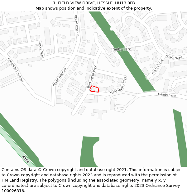 1, FIELD VIEW DRIVE, HESSLE, HU13 0FB: Location map and indicative extent of plot